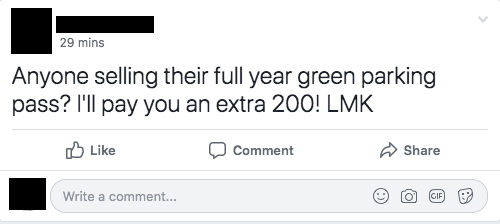 Student buying pass on Facebook